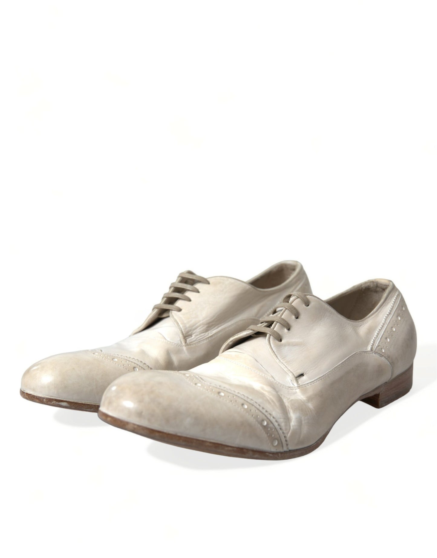 Elegant White Leather Brogue Dress Shoes
