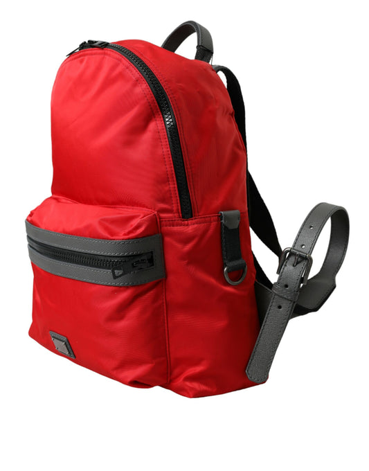 Elegant Red Nylon-Leather Backpack