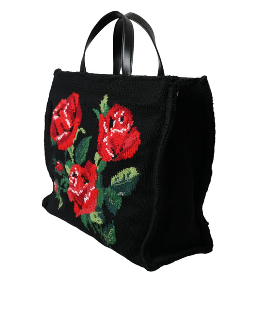 Chic Embroidered Floral Black Tote