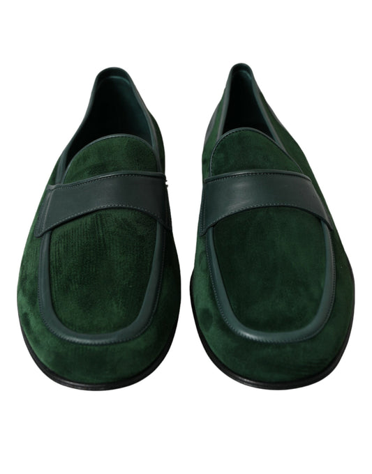 Emerald Velvet Leather Loafers for Men