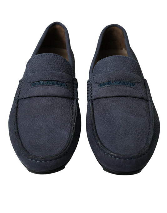 Elegant Blue Leather Moccasin Shoes