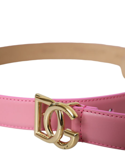 Pink Leather Gold Logo Metal Buckle Belt