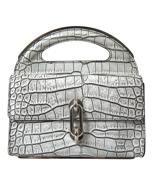 Metallic Silver Alligator Leather Mini Bag