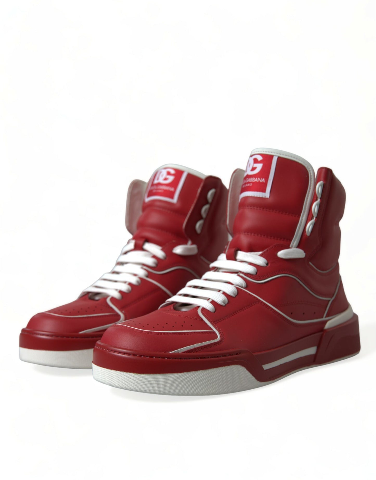 Sleek High-Top Leather Sneakers - Red & White