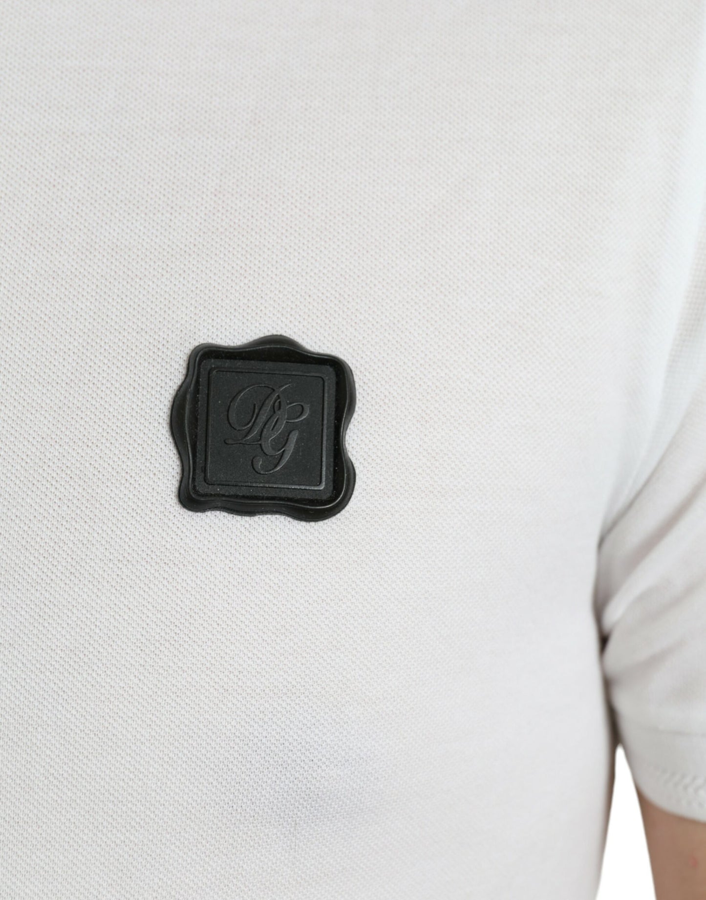 Elegant White Cotton Polo Tee with Logo Patch