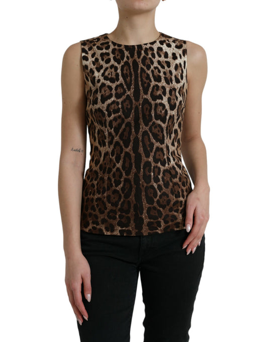 Sleek Leopard Print Silk-Blend Tank Top