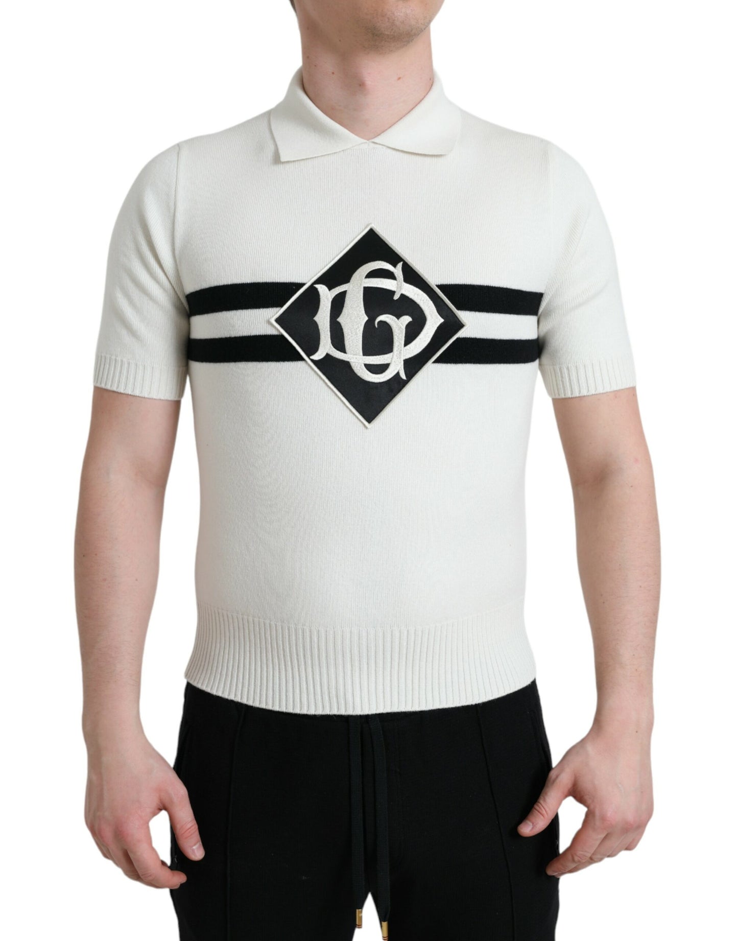 White DG Logo Collared Henley Shirt T-shirt