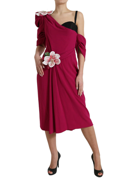 Elegant Purple Silk Midi Sheath Dress