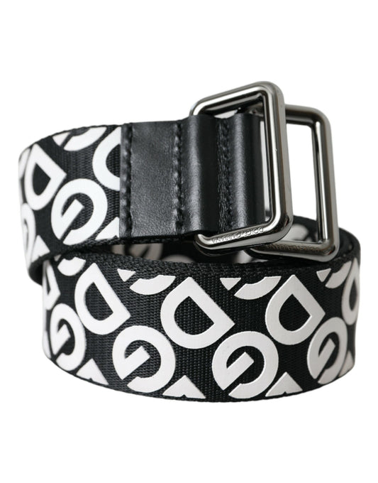 Black Leather Silver Buckle Canvas Belt