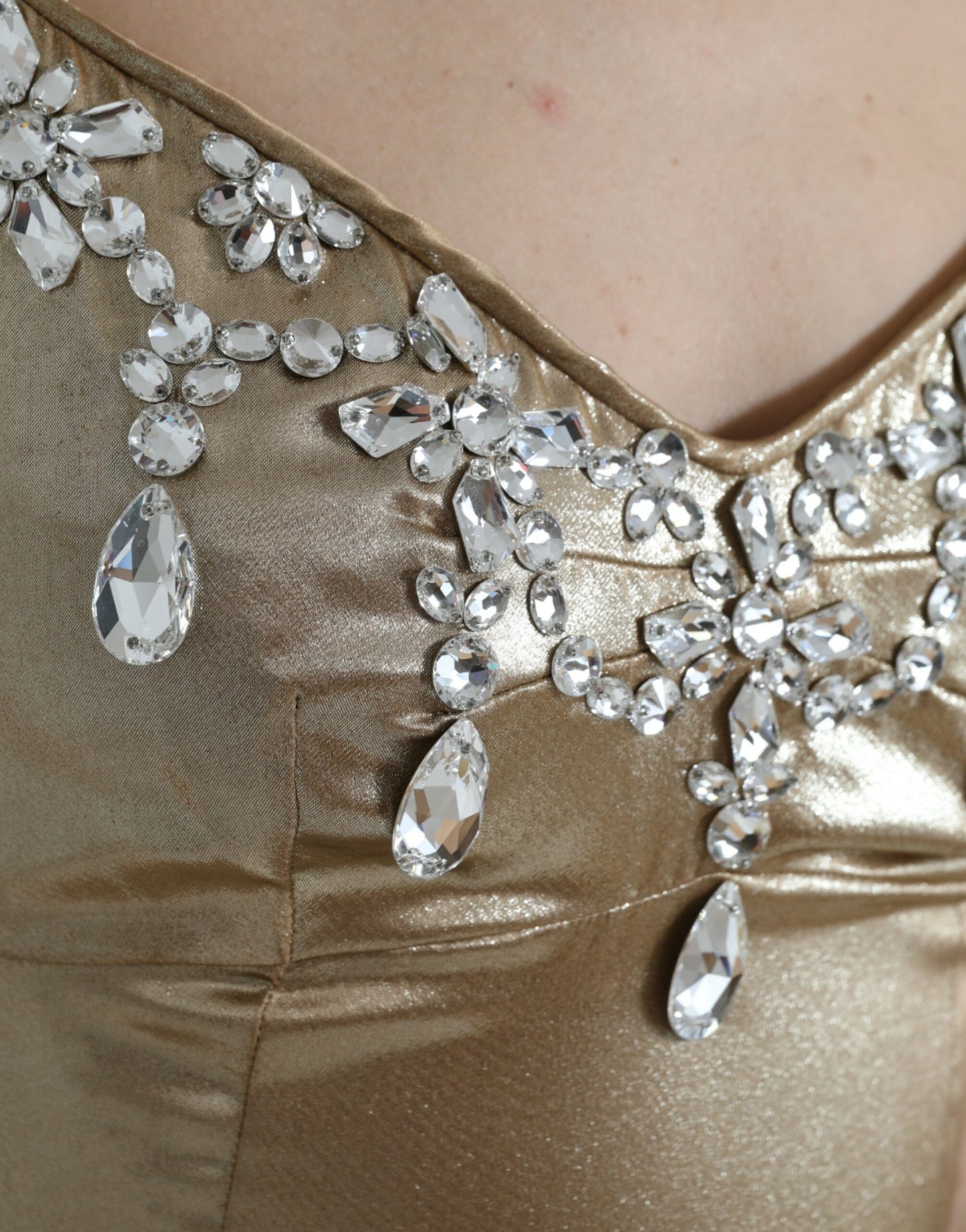 Elegant Metallic Gold Sheath Dress with Crystals