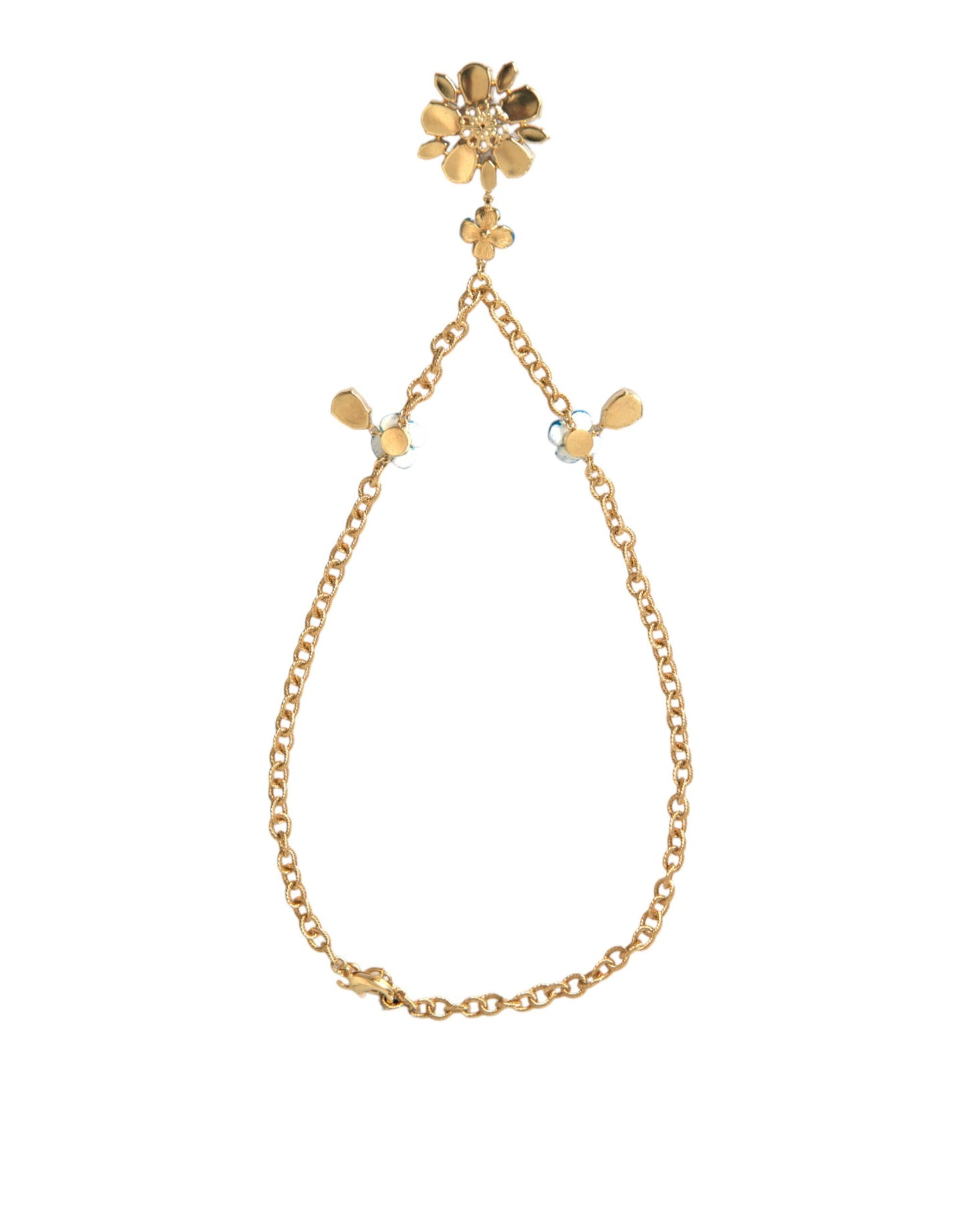 Gold Brass Chain Crystal Floral Pendant Charm Necklace