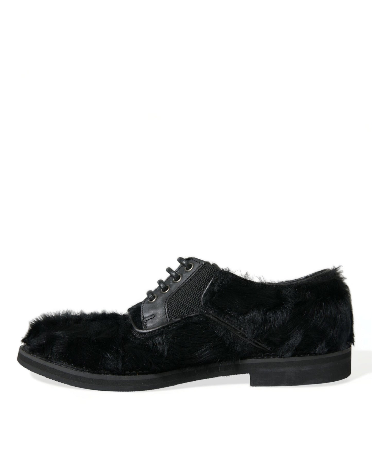 Elegant Black Fur Derby Dress Shoes for Men