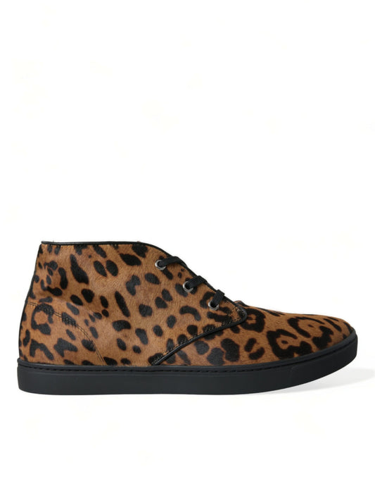 Elegant Leopard Print Mid-Top Sneakers