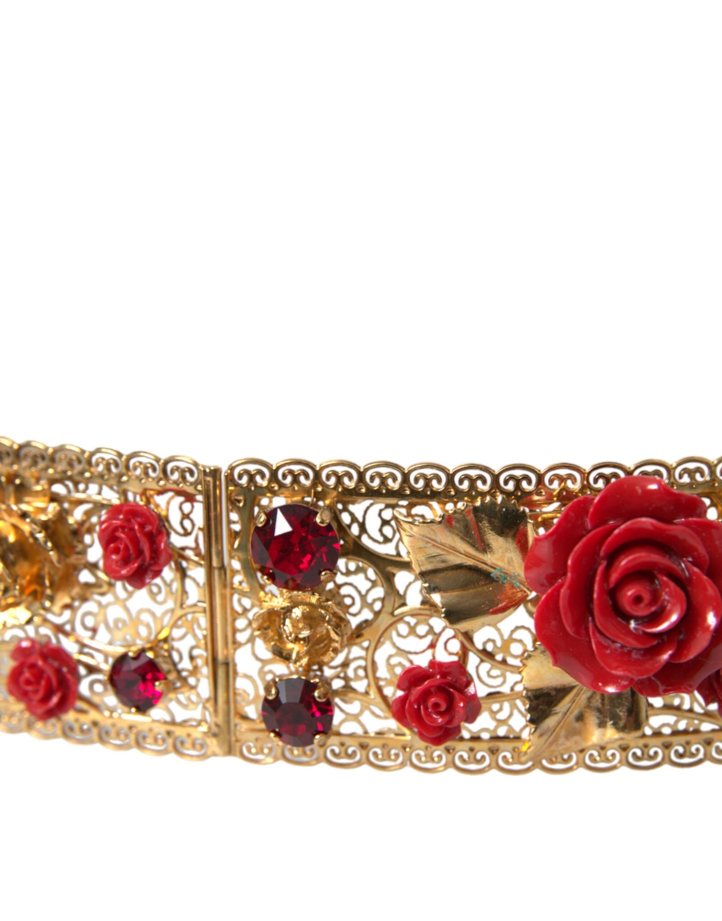 Gold Brass Red Roses Crystal Jewel Waist Belt