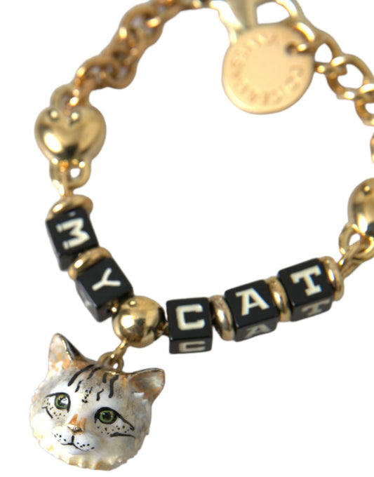 Gold Tone Brass Chain MY CAT Heart Bracelet