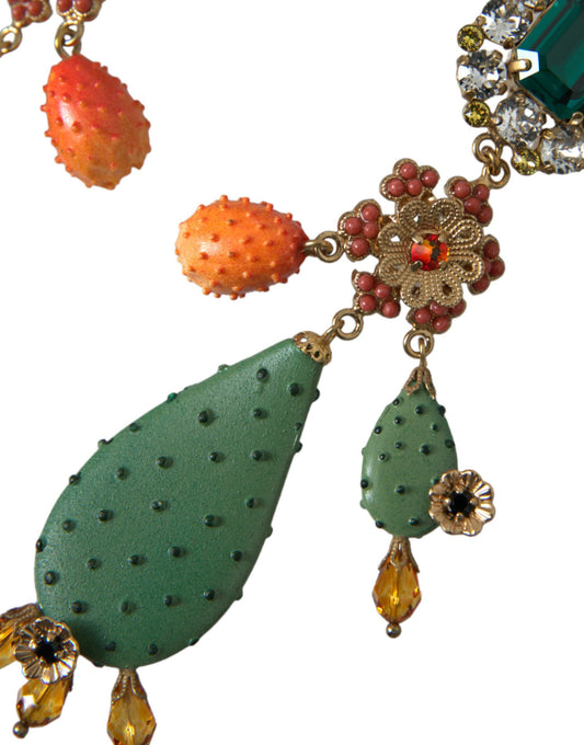 Green Cactus Crystal Clip On Jewelry Dangling Earrings
