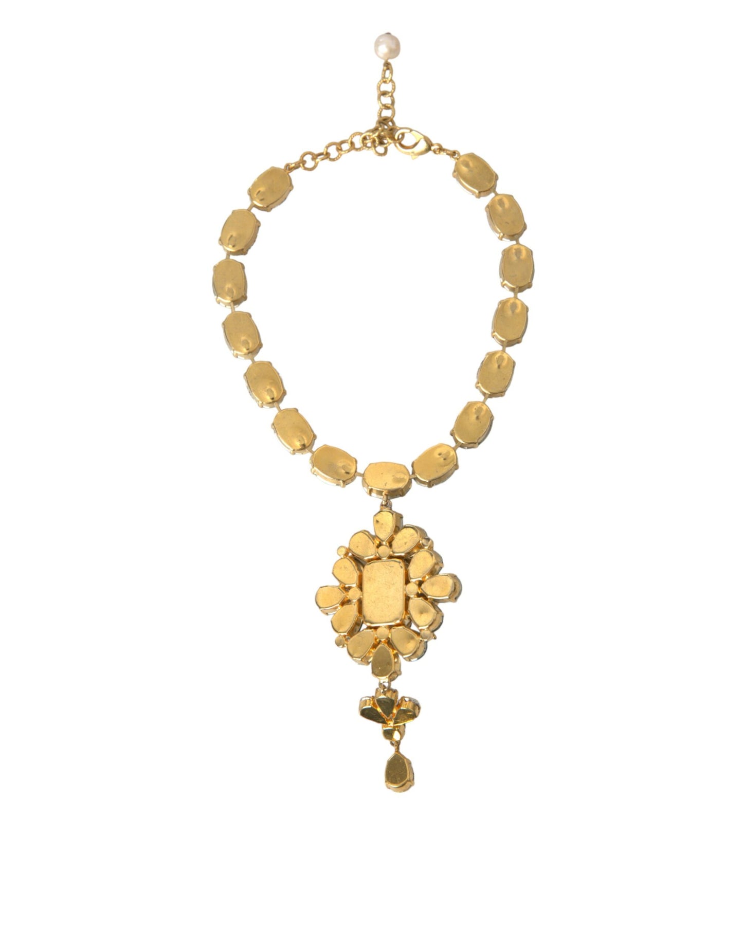 Gold Brass Crystal Strass Embellished Collar Necklace