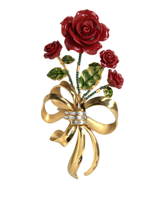 Gold Tone Brass Rose Crystal Women Hair Clip