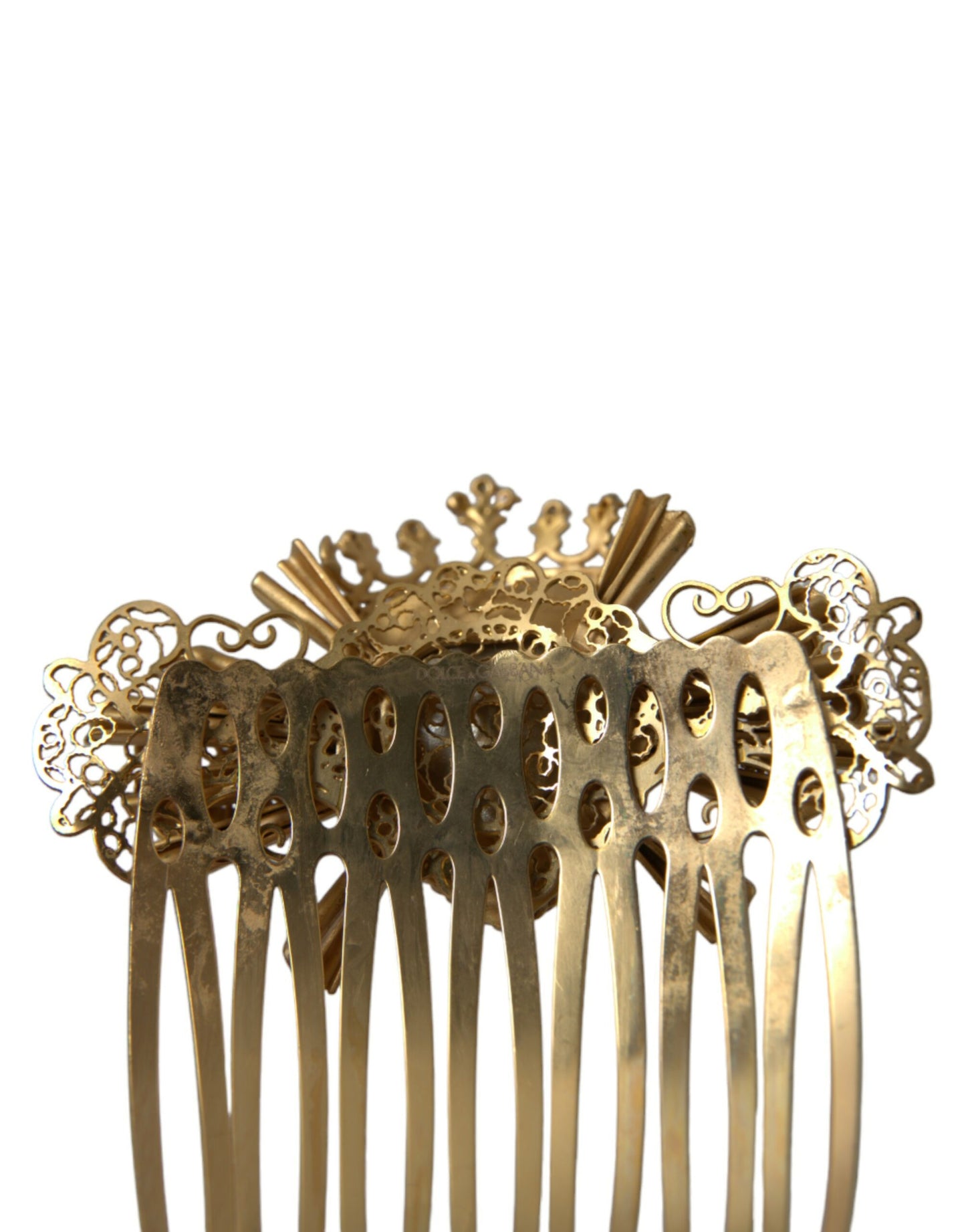 Gold Brass Crystal Heart Women Hair Comb