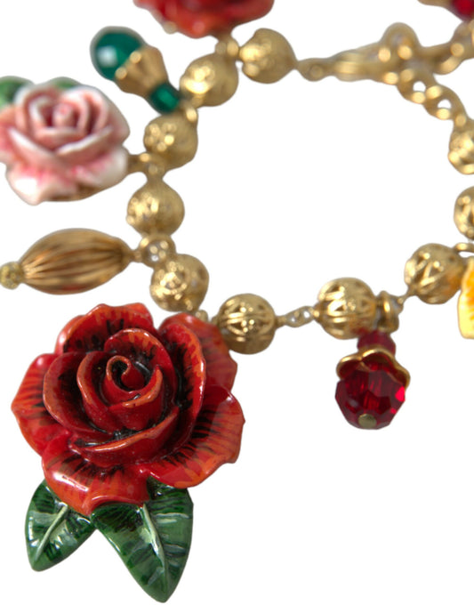 Gold Brass Multicolor Crystal Rose Ball Chain Bracelet