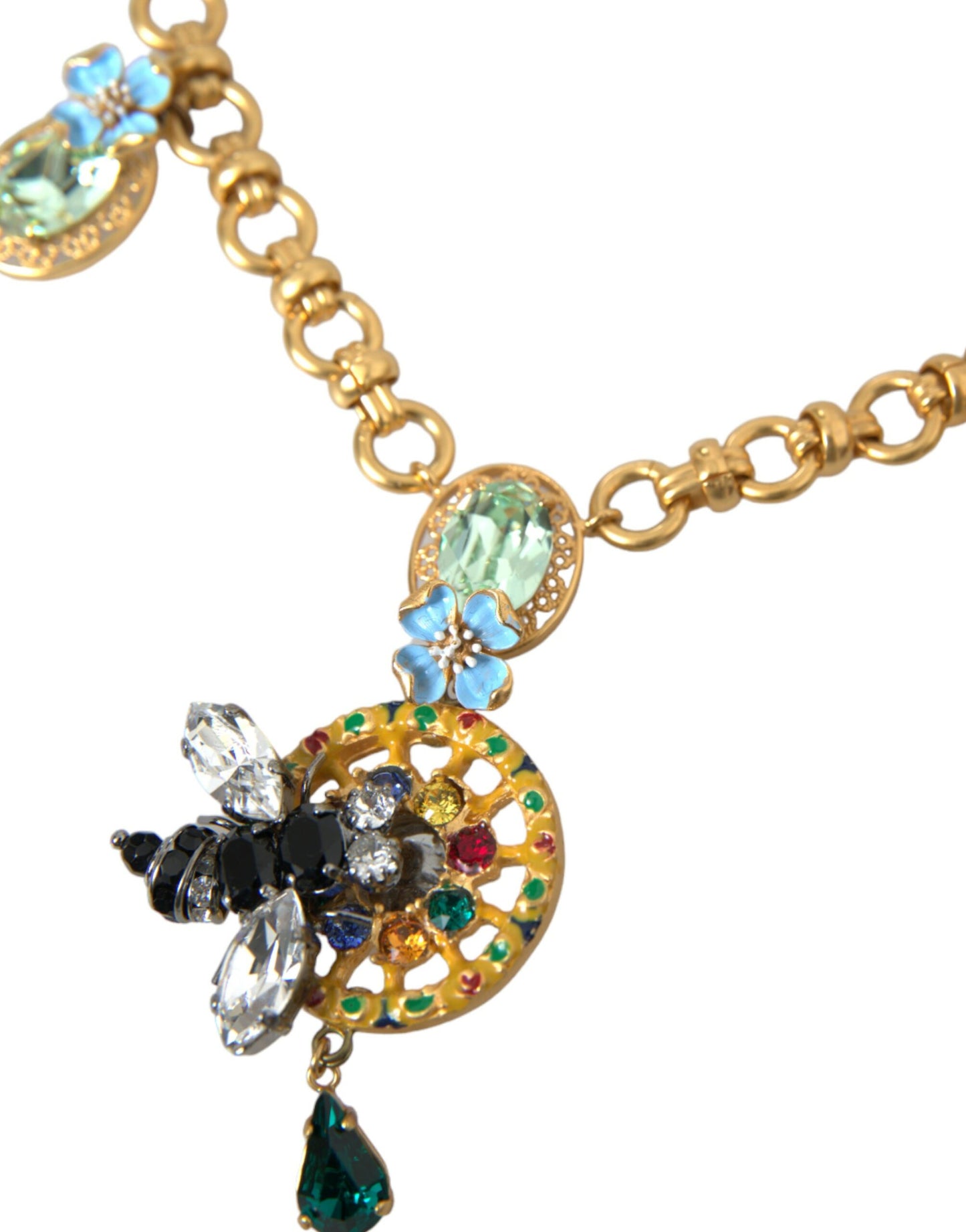 Gold Brass Chain Crystal Bee Pendant Charm Necklace