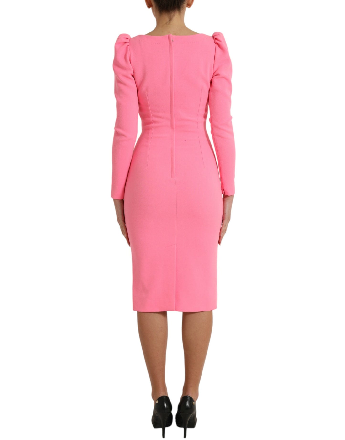 Elegant Rose Pink Bodycon Midi Dress