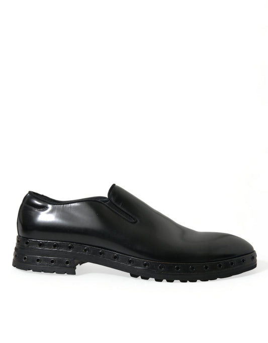 Elegant Black Leather Studded Loafers