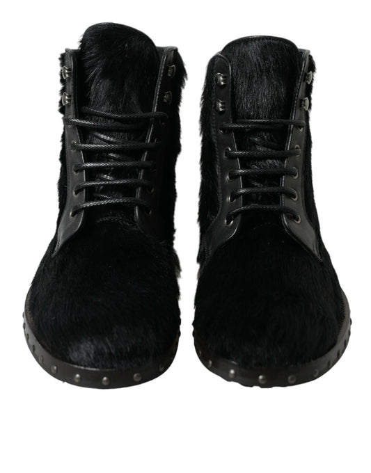 Elegant Black Calf Leather Lace-Up Boots