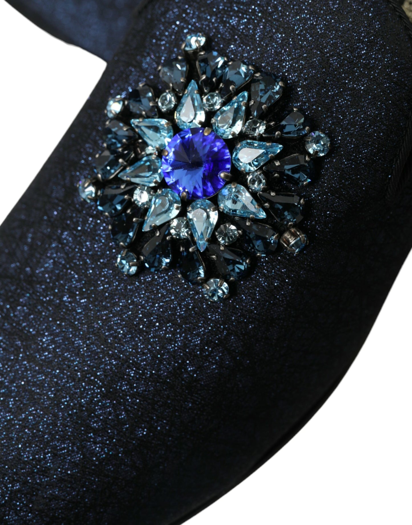 Elegant Blue Lurex Loafers with Crystal Accents