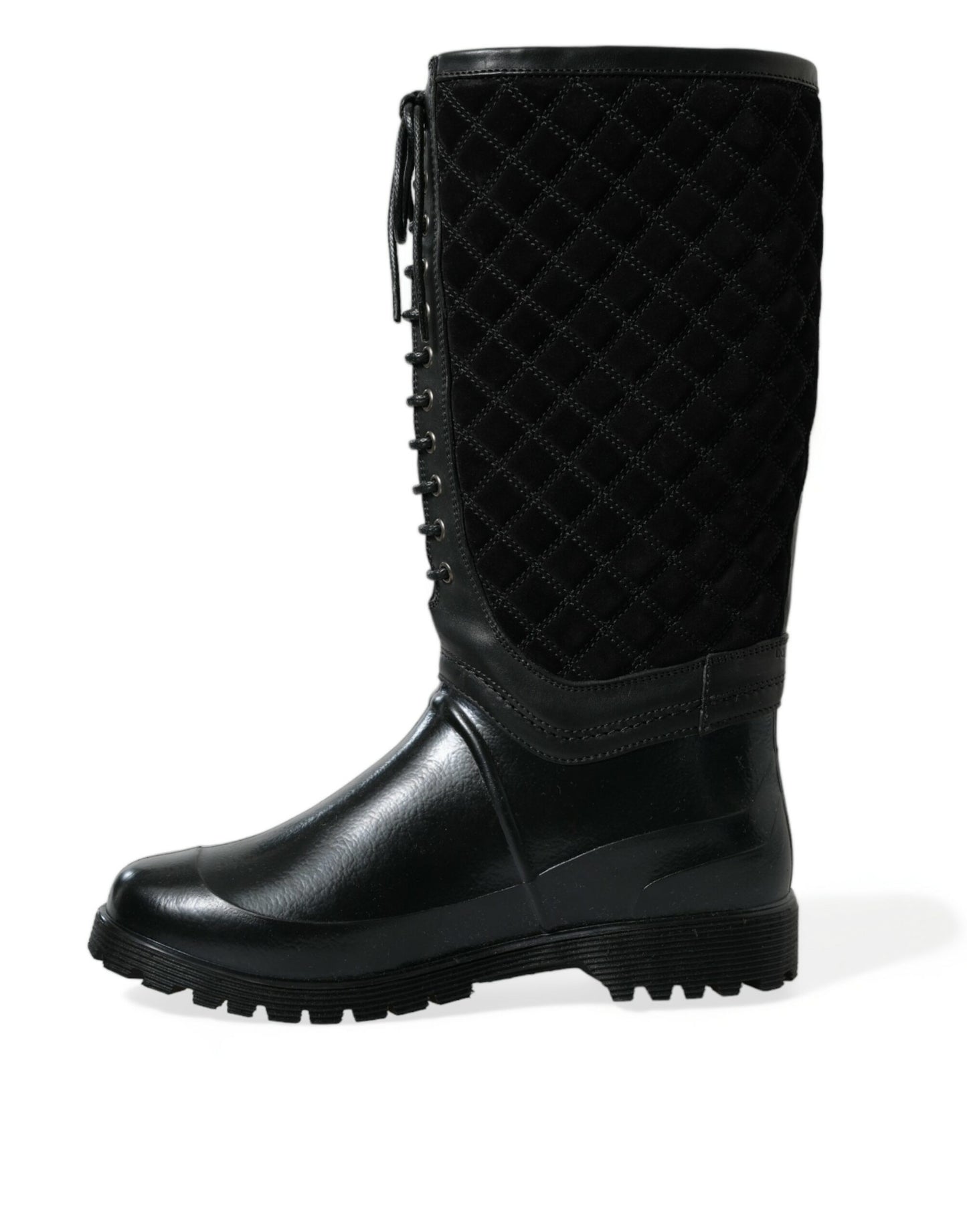 Elegant Quilted Lace-Up Rain Boots