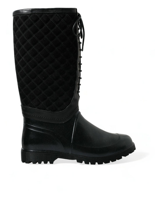 Elegant Quilted Lace-Up Rain Boots