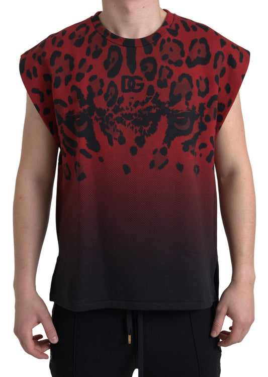 Red Leopard Print Cotton Tank Top
