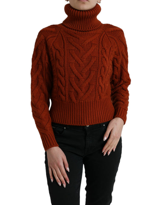 Elegant Brown Turtleneck Wool Sweater