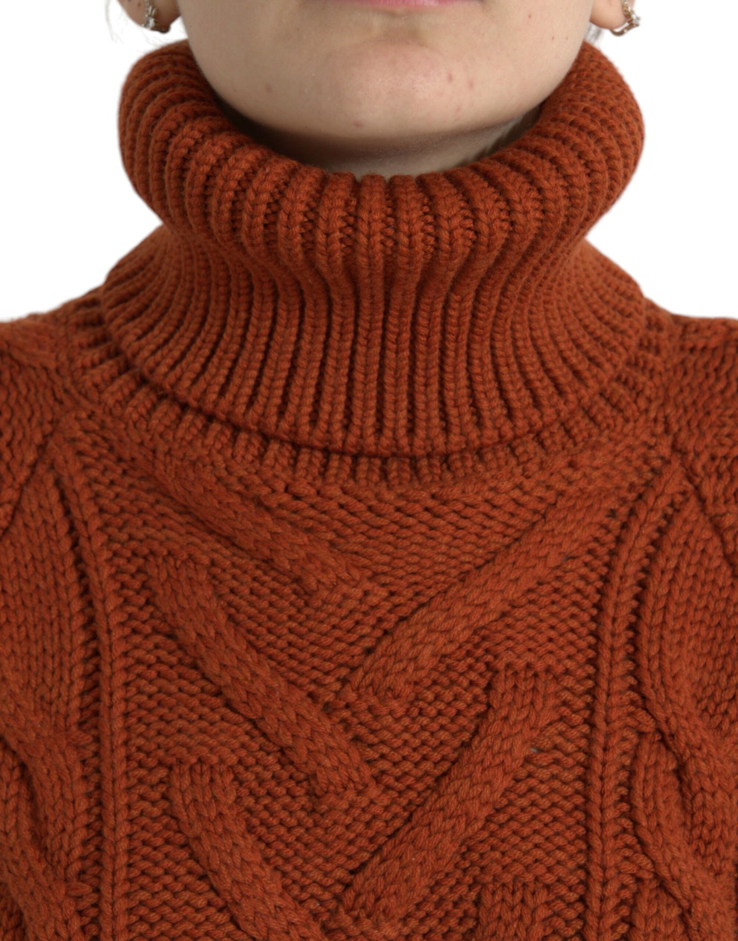 Elegant Brown Turtleneck Wool Sweater