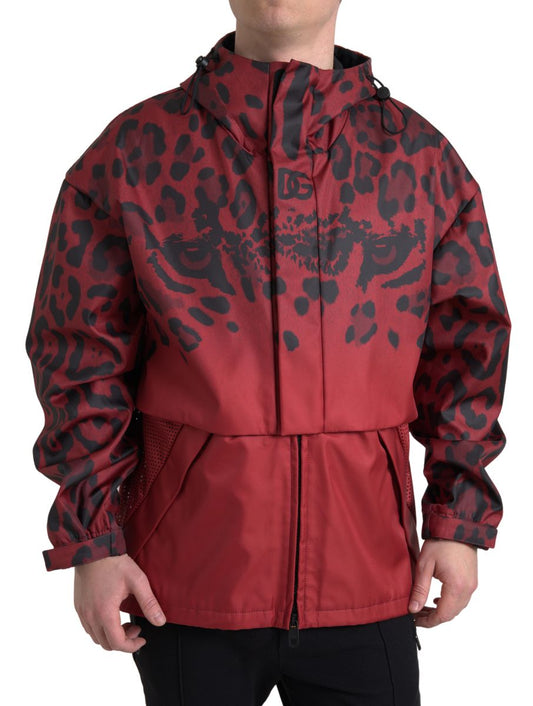 Radiant Red Leopard Print Hooded Jacket