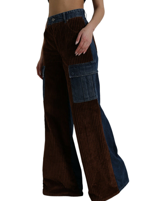 Elegant High-Waist Corduroy Cargo Jeans
