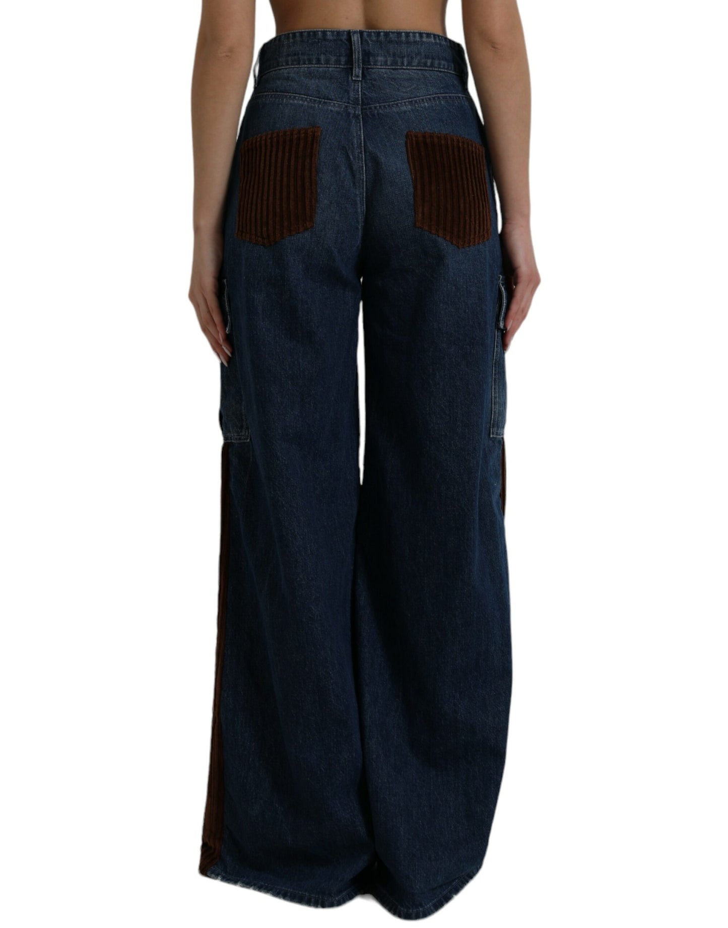 Elegant High-Waist Corduroy Cargo Jeans