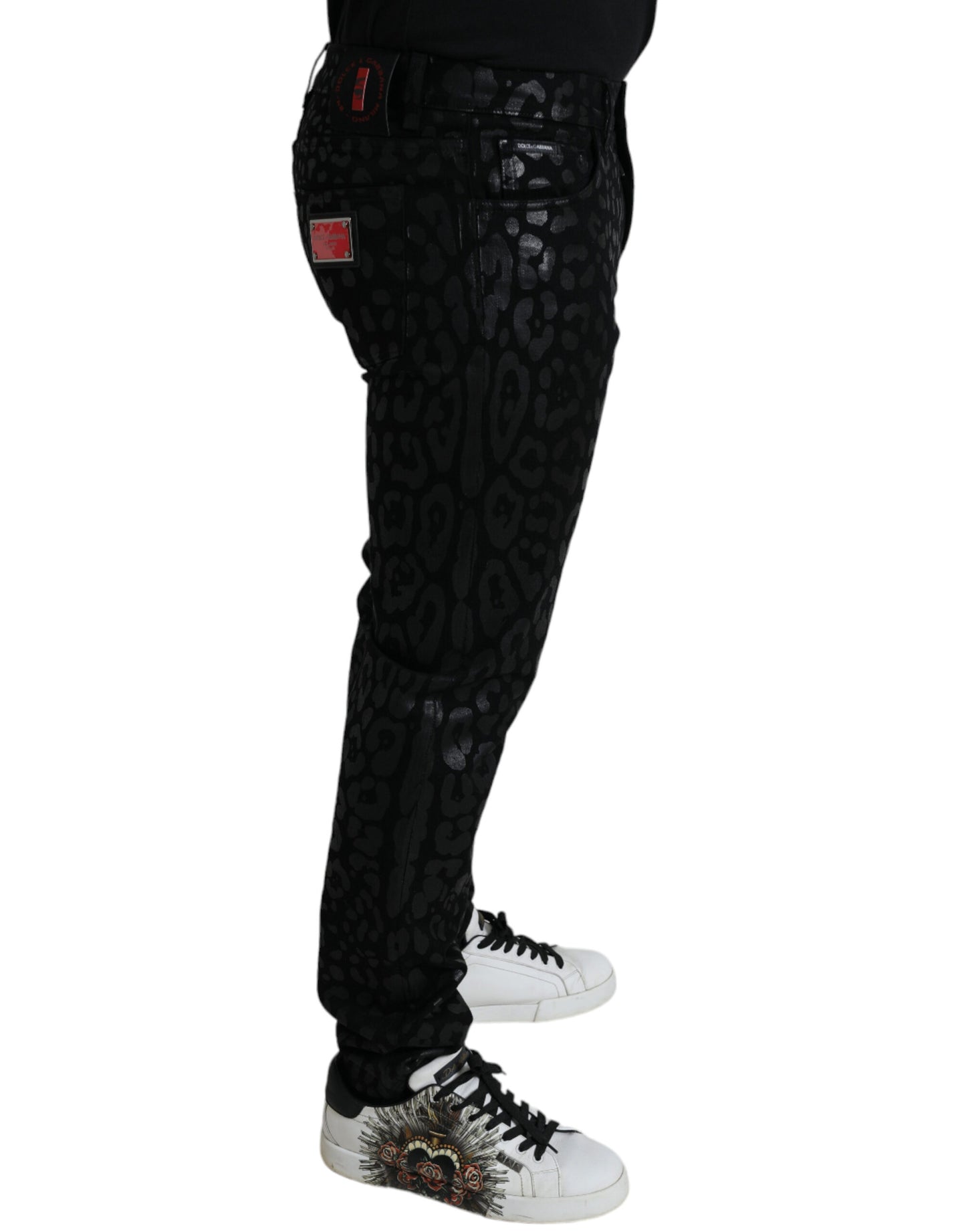 Exquisite Slim-fit Patterned Black Jeans