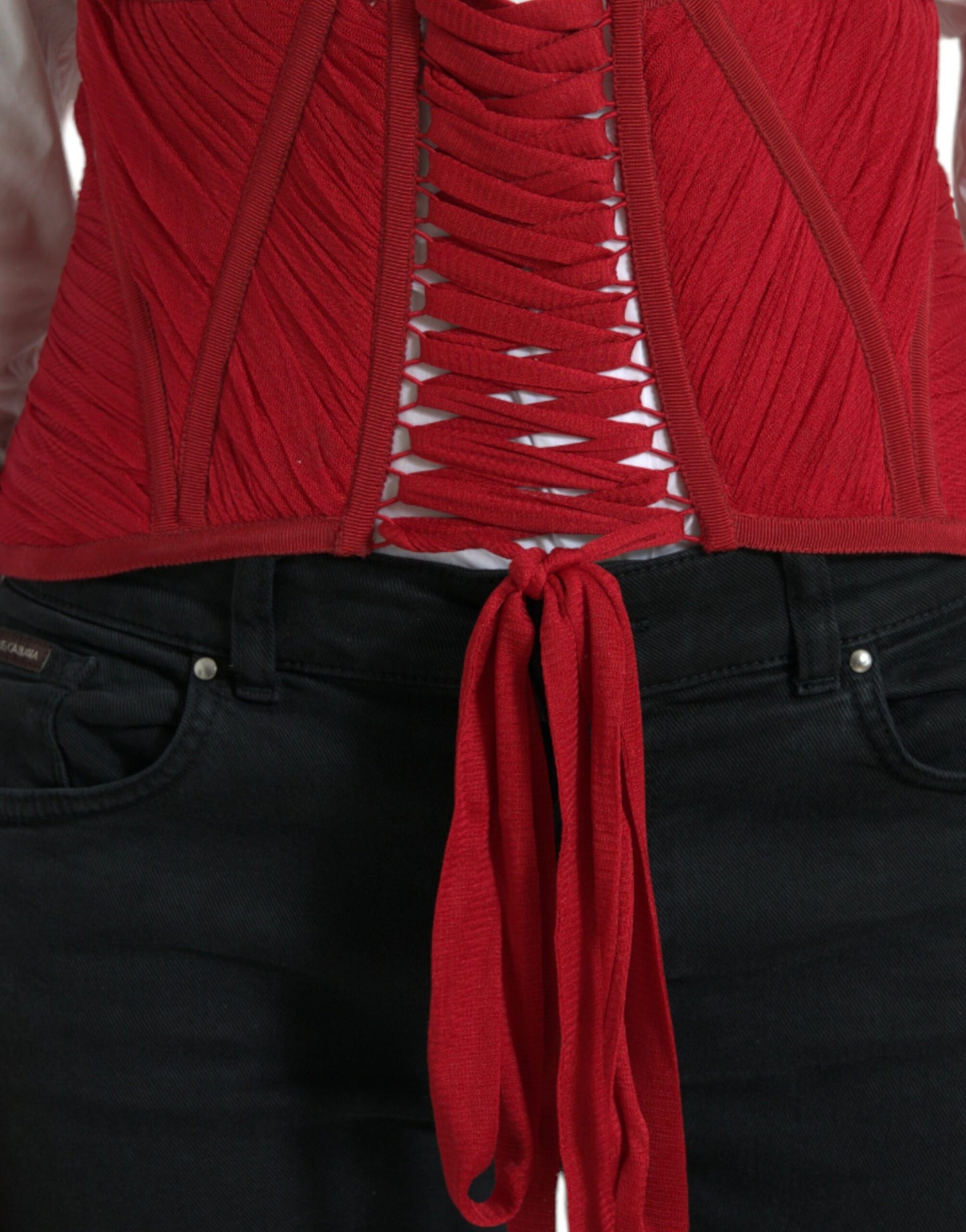Silk Corset Waist Belt in Fiery Red