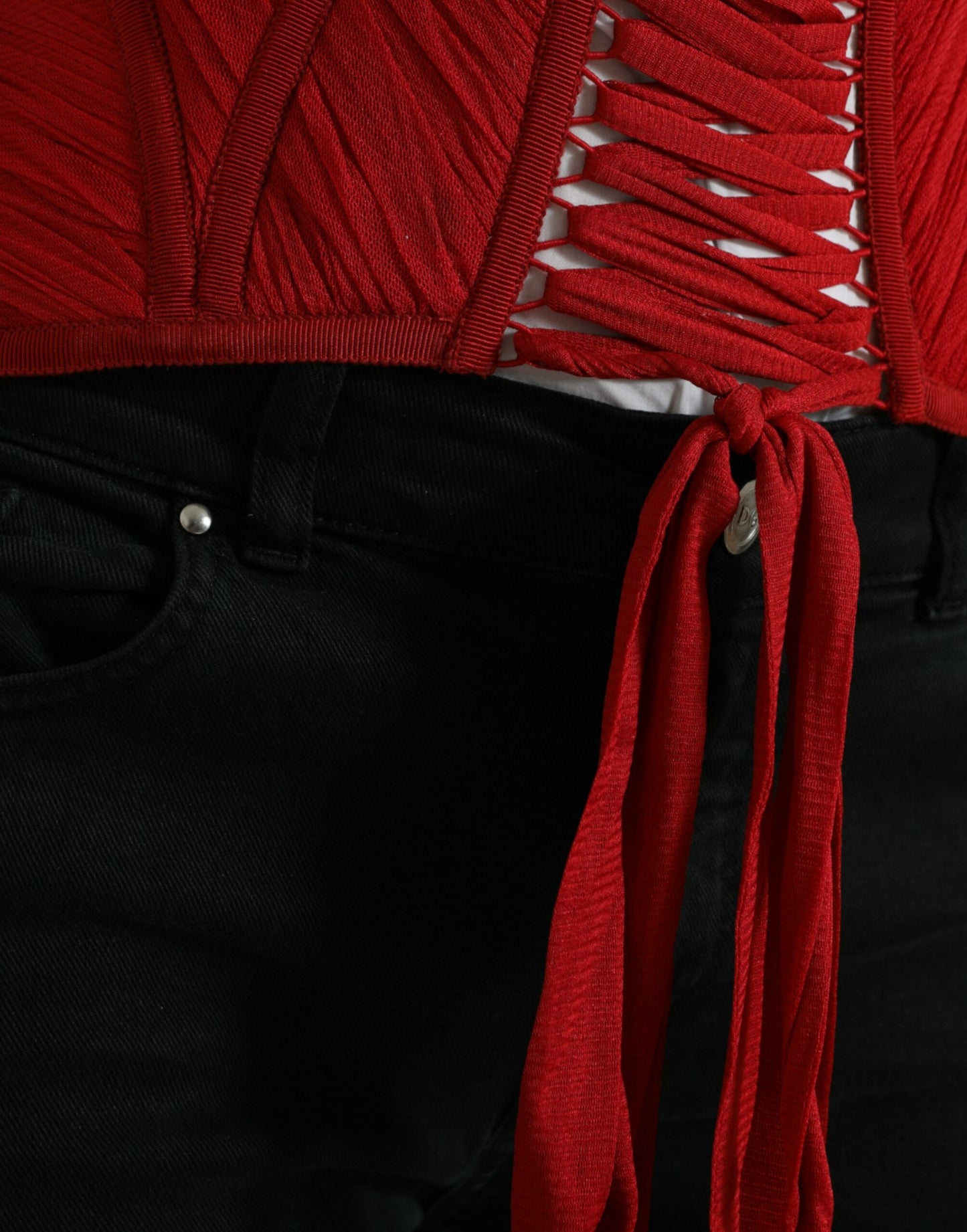 Silk Corset Waist Belt in Fiery Red