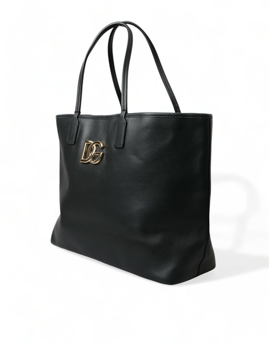 Elegant Black Leather Tote with Gold Detailing
