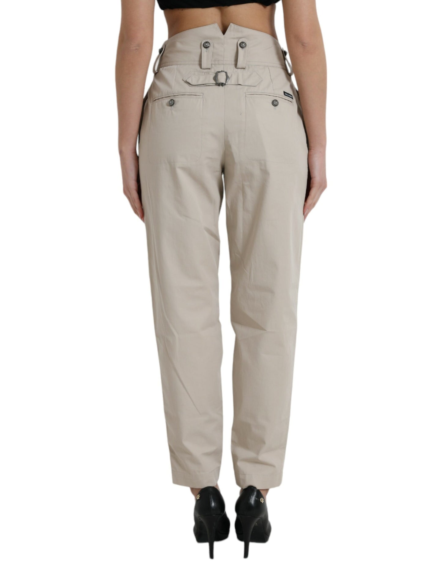 High-Waisted Tapered Fashion Pants - Beige
