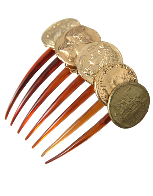 Gold Tone Brass Coins Plastic Women Hair Comb