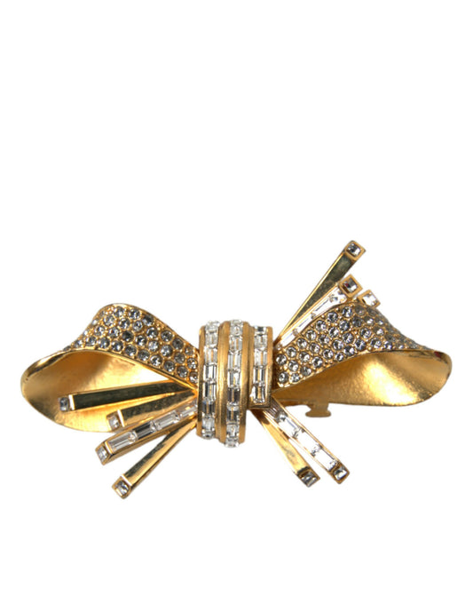 Gold Tone Brass Bow Crystal Women Hair Clip