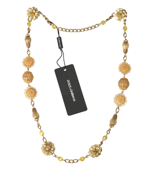 Crystal Flower Filigree Gold Brass Statement Necklace