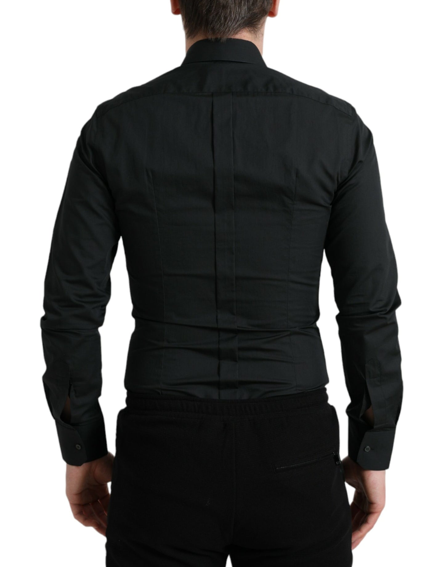 Elegant Slim Black Silk Blend Dress Shirt