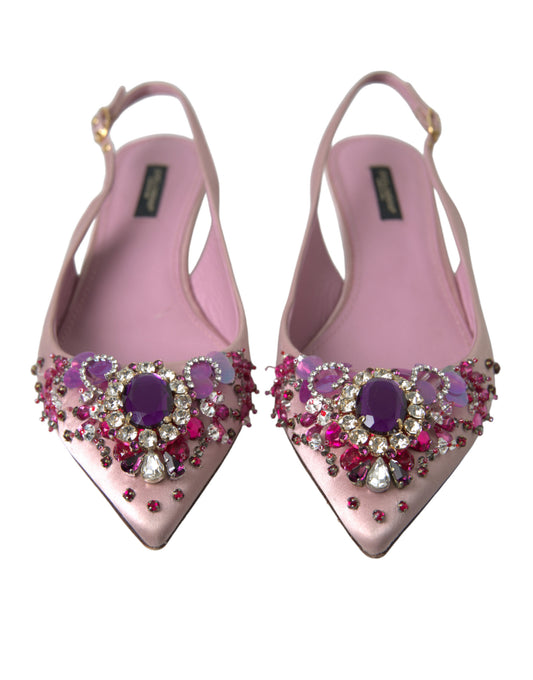 Pink Crystal Embellished Silk Slingback Heels