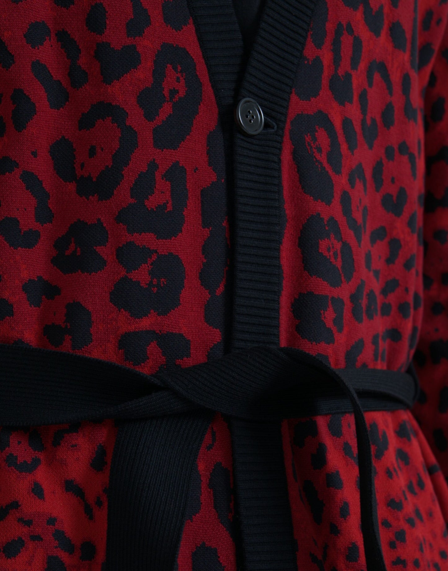 Red Leopard Wool Robe Belted Cardigan Sweater