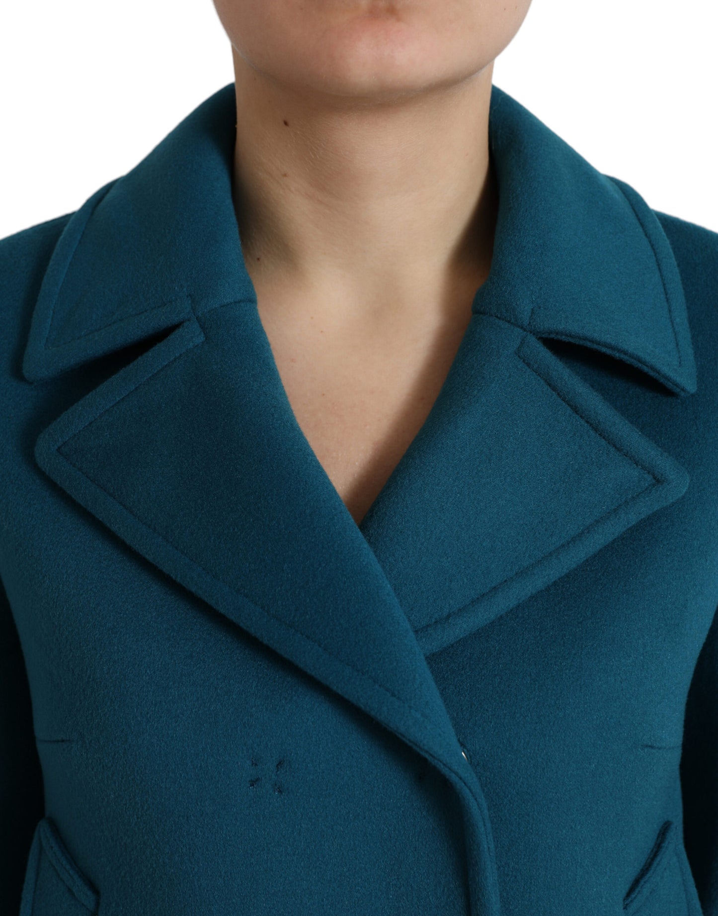 Blue Trench Wool Cashmere Short Coat Jacket
