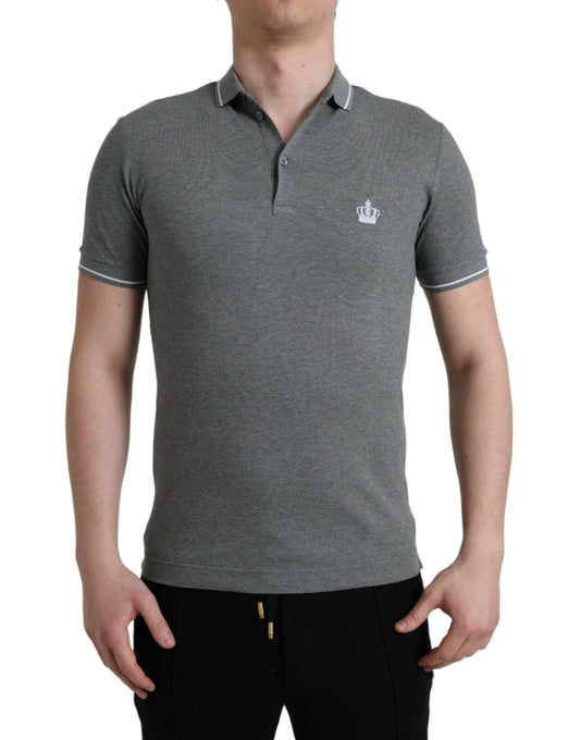 Elegant Grey Cotton Polo T-Shirt